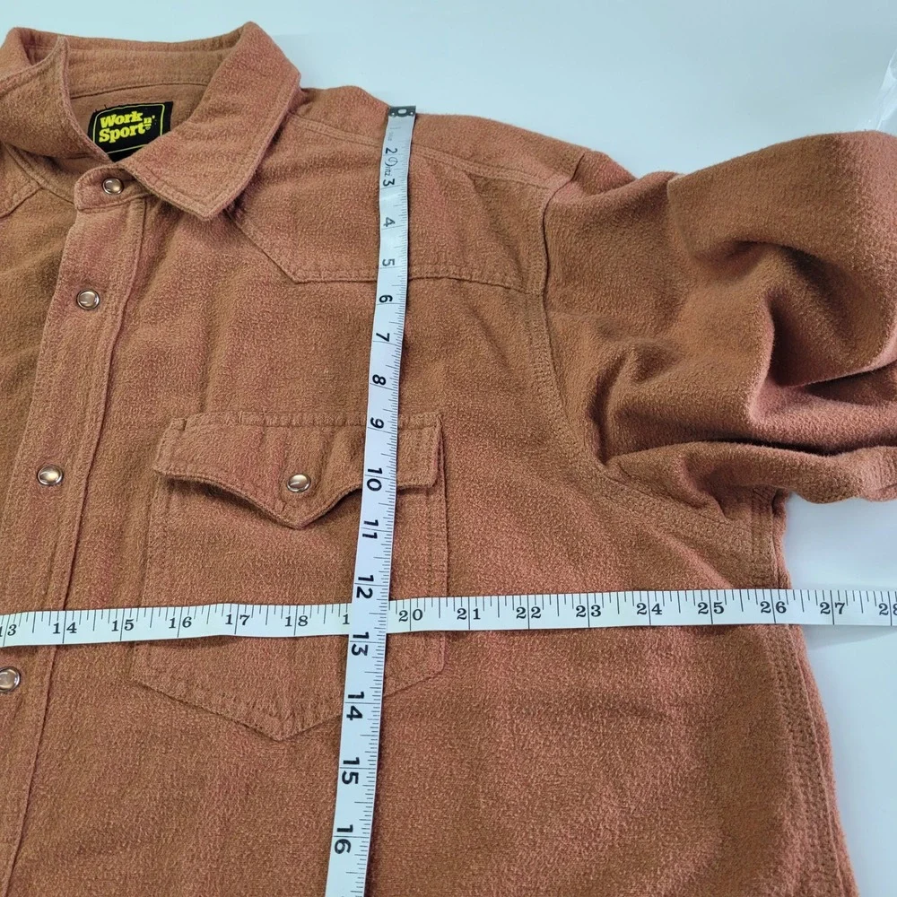 Work n Sport XL Western Flannel Shirt Mens Copper Brown Long Sleeve Snap Pockets
